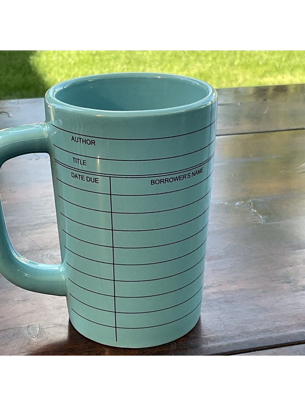 Library Card Coffee Tea Mug OUT OF PRINT Est. 1984 Blue/Teal